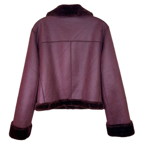 Anthropologie - Women’s ‘Costello’ Moto Sherpa Jacket, Burgundy - Red, Medium - Picture 4 of 15